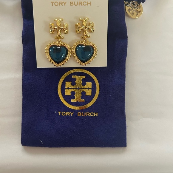 TORY BURCH ROXANNE BLUE /GOLD 18k GOLD PLATED EARRINGS NWT - Picture 7 of 7